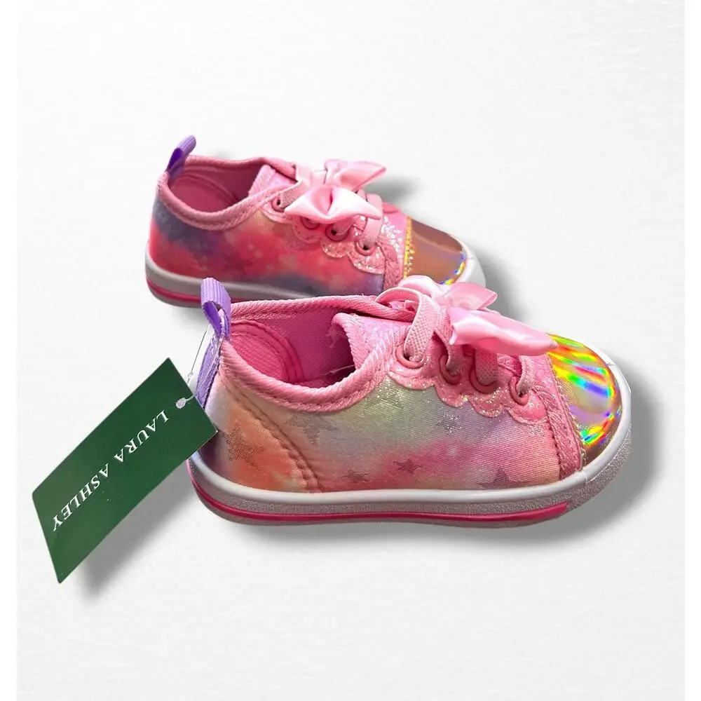 NEW Laura Ashley Pink Multi Canvas Sneakers, Toddler Size 5